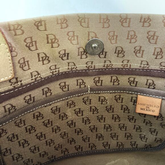 Y2K Dooney Monogram Canvas Tote | Preppy Neutral Shoulder Bag with Leather Trim - Picture 12 of 16